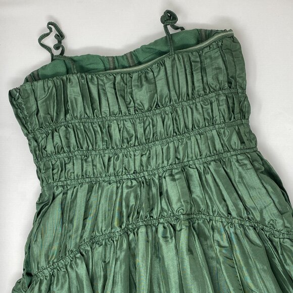 Jonathan Simkhai Stefanie Taffeta Pleated Emerald Gown 2 - Picture 10 of 11